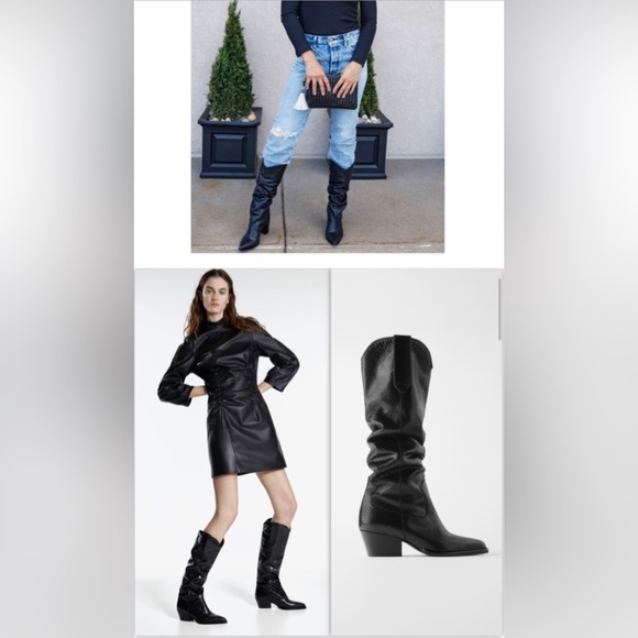 Zara Shoes Zara Animal Print Heeled Leather Cowboy Boots Poshmark
